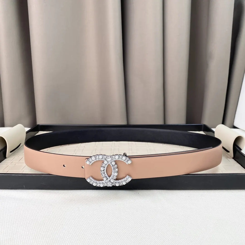 Chanel Nude Leather Belt Crystal
