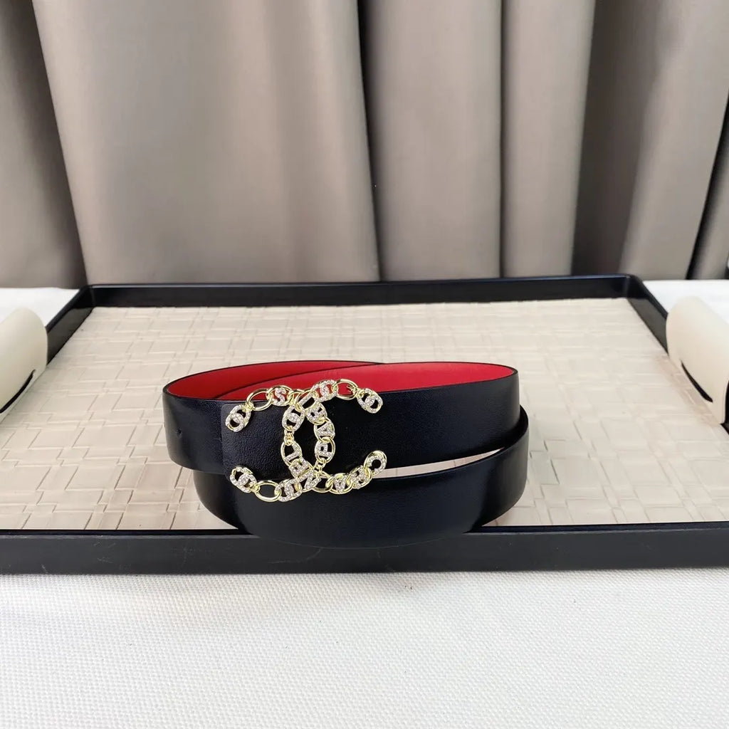 crystal chain Chanel Red Leather Belt - Hình 6