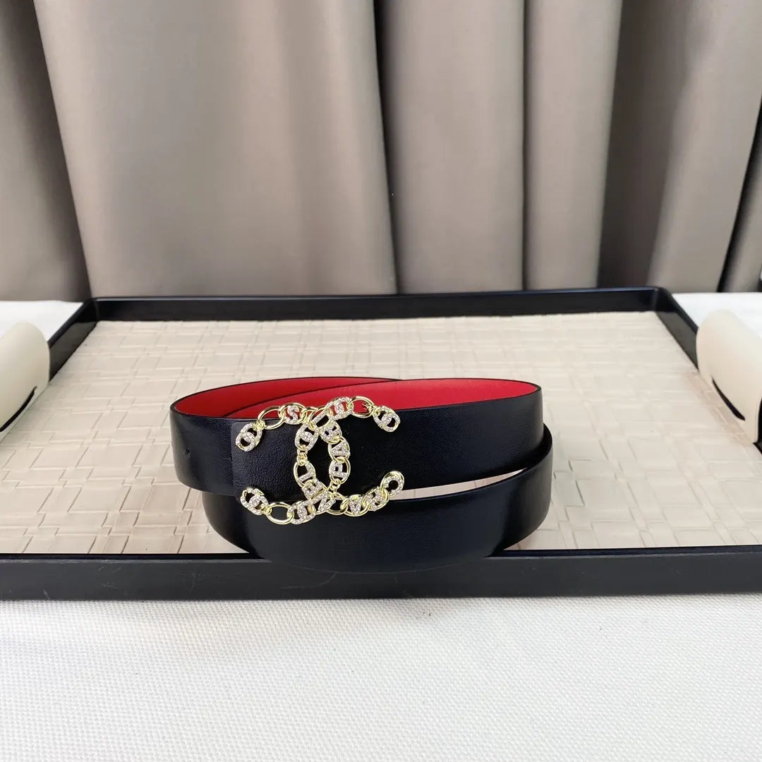 crystal chain Chanel Red Leather Belt - Hình 6