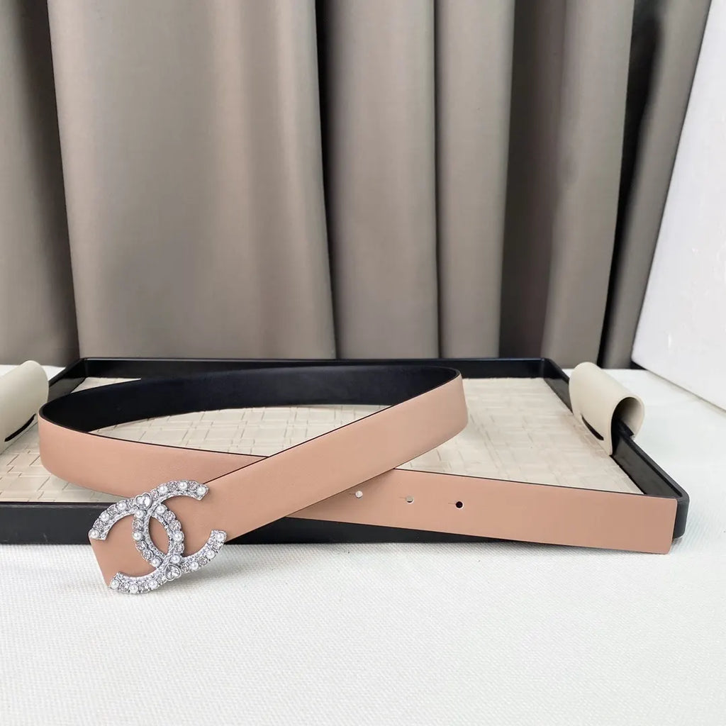 Chanel Nude Leather Belt Crystal - Hình 2