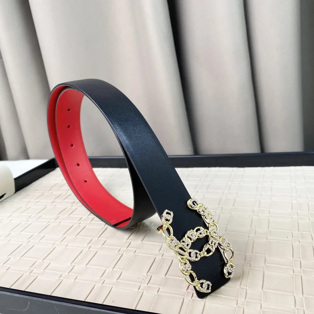 crystal chain Chanel Red Leather Belt - Hình 7