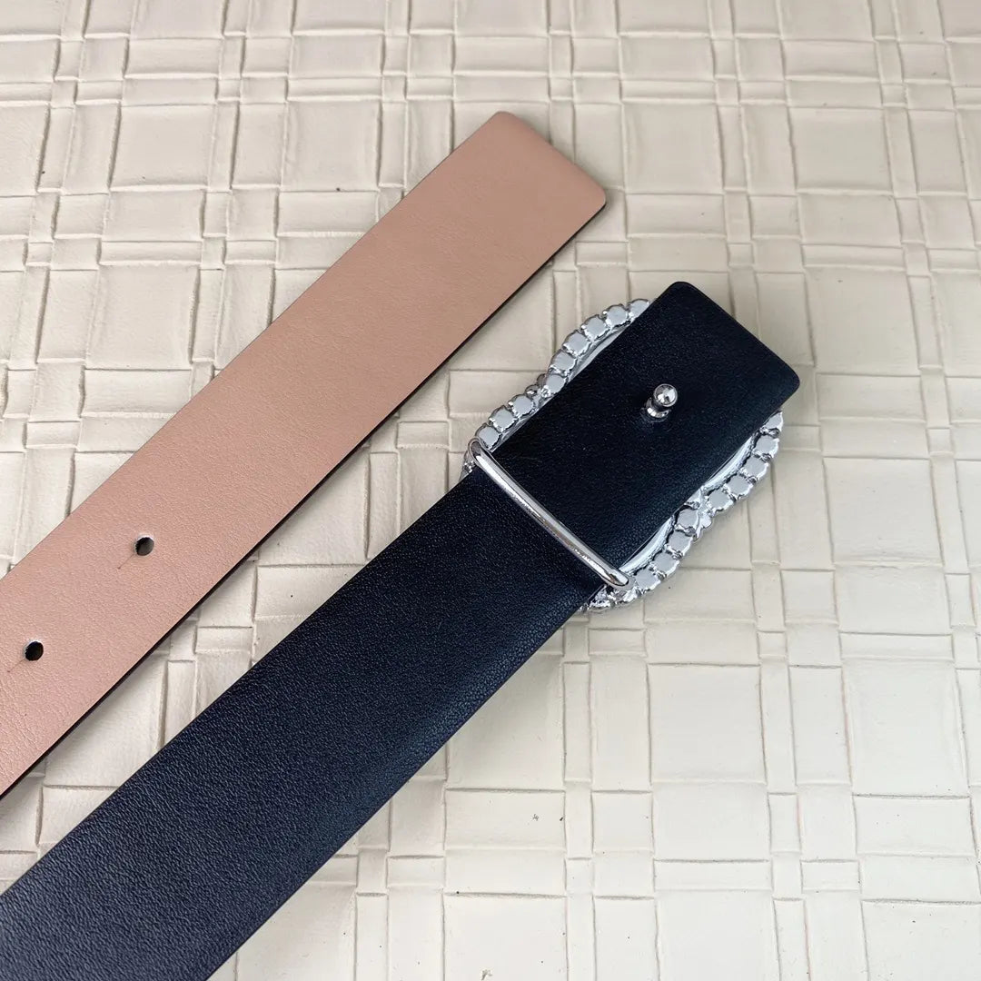 Chanel Nude Leather Belt Crystal - Hình 3