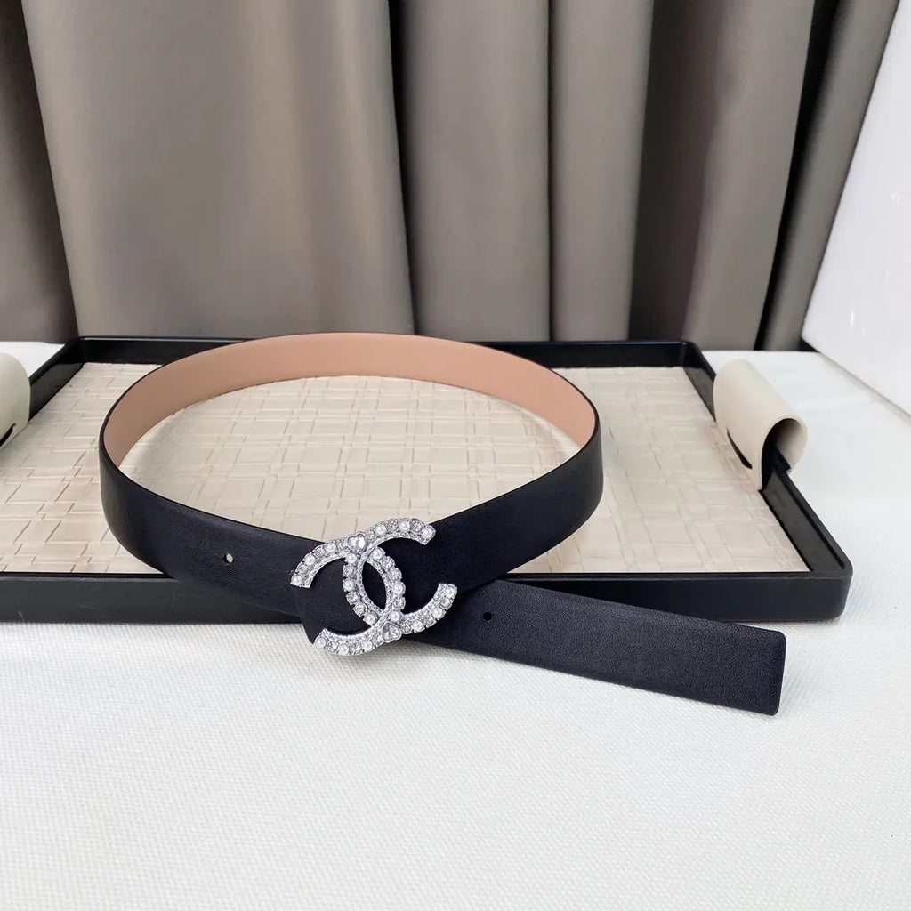 Chanel Nude Leather Belt Crystal - Hình 4