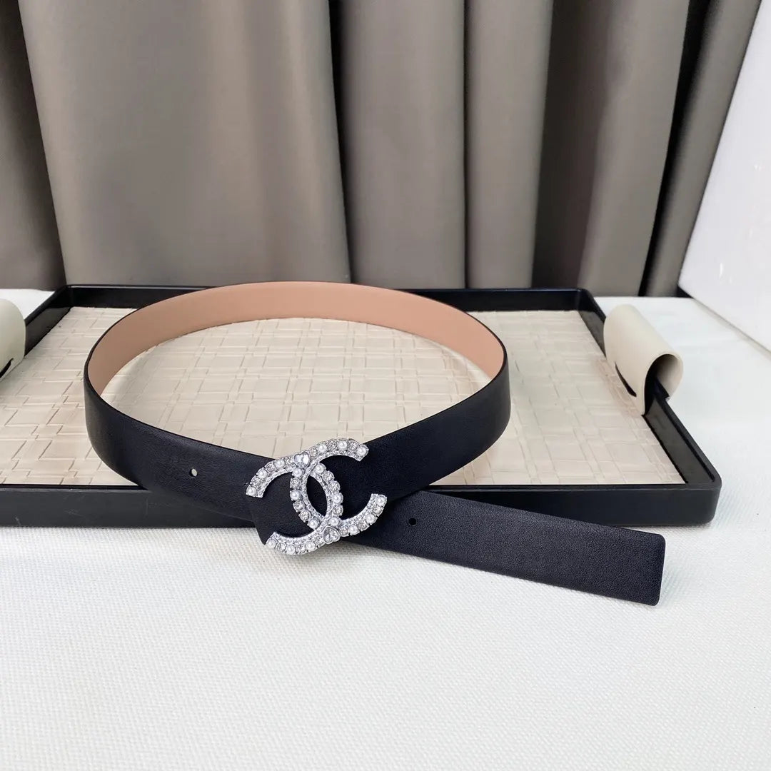 Chanel Nude Leather Belt Crystal - Hình 4