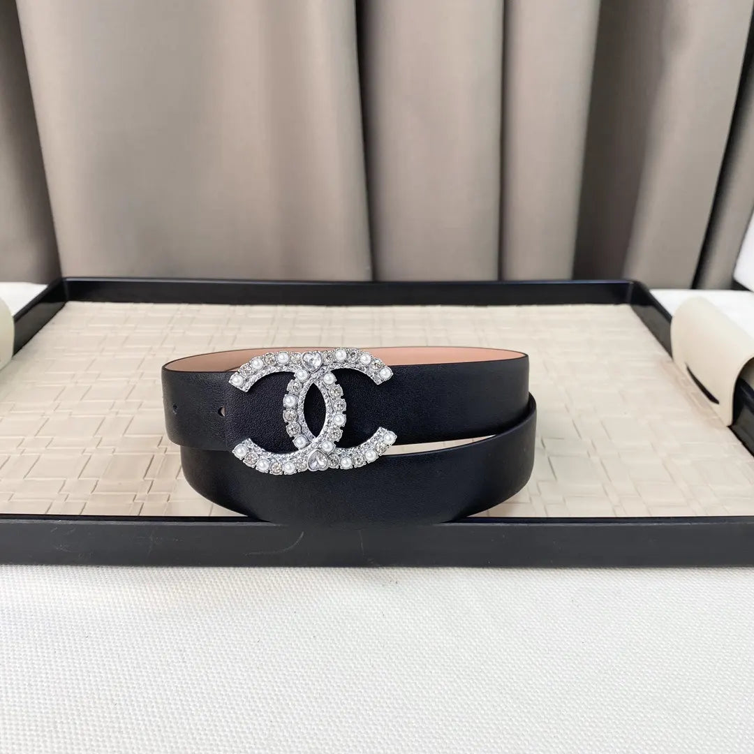 Chanel Nude Leather Belt Crystal - Hình 5