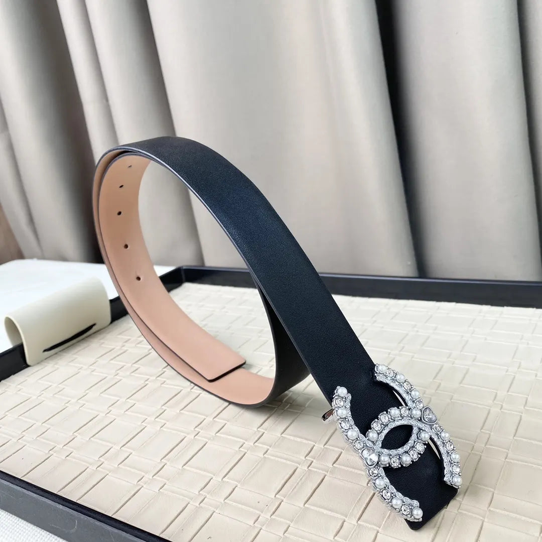 Chanel Nude Leather Belt Crystal - Hình 6