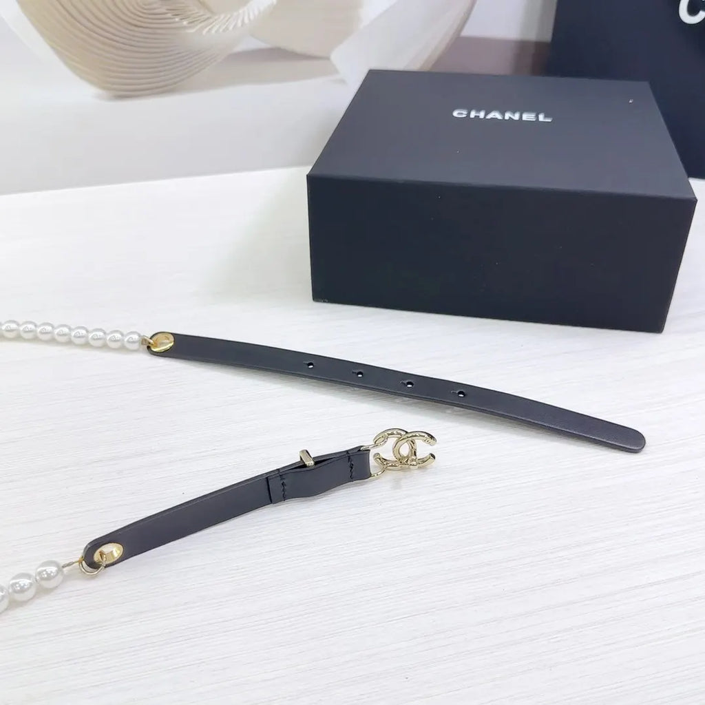 Chanel Pearl Black Leather Belt - Hình 7