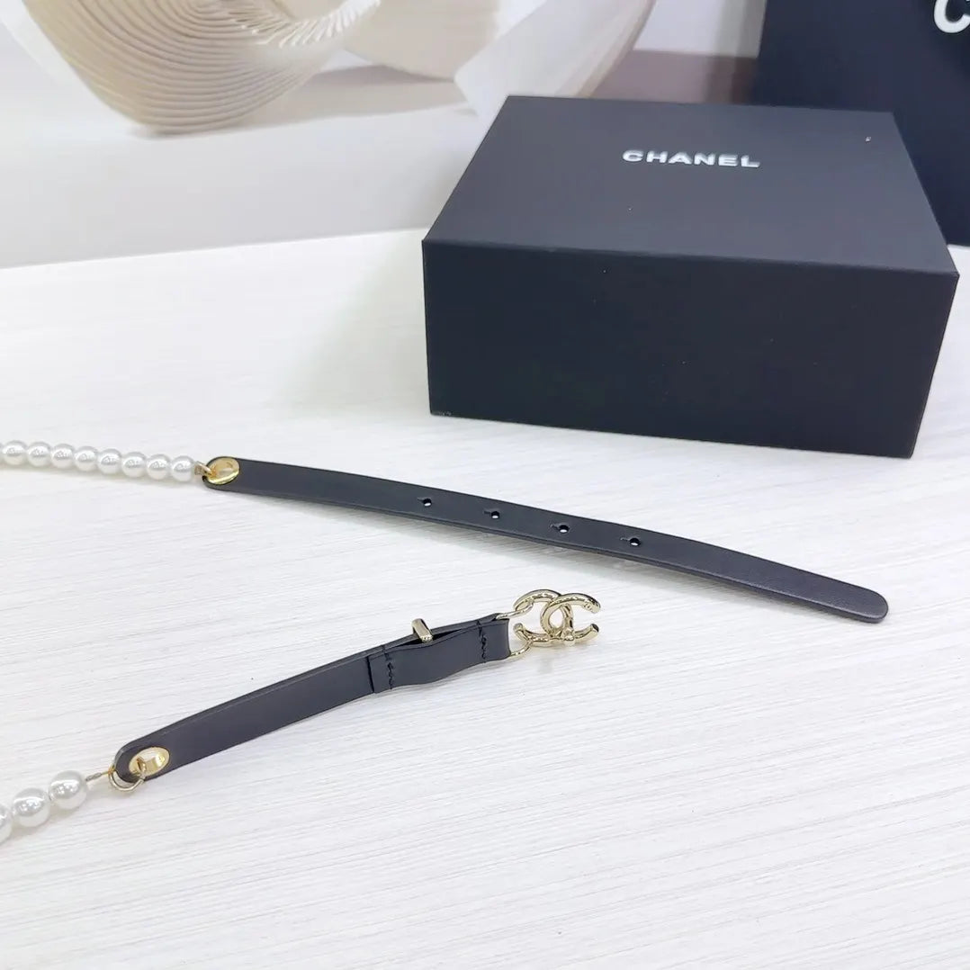 Chanel Pearl Black Leather Belt - Hình 7