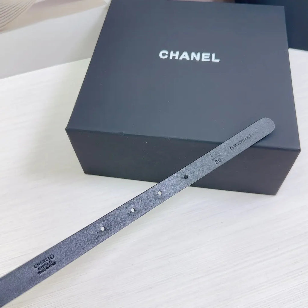 Chanel Pearl Black Leather Belt - Hình 8