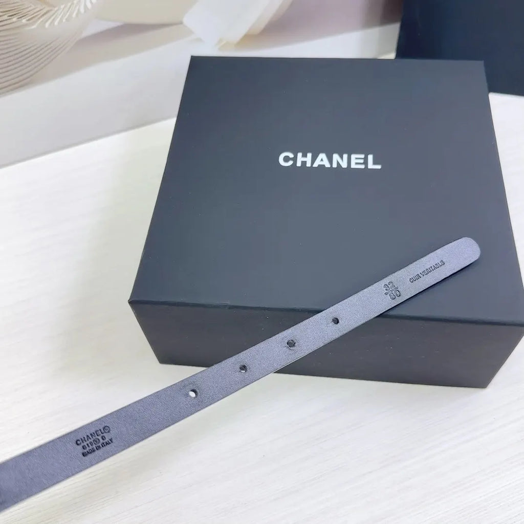 gold Chanel Black Leather Chain Belt - Hình 9