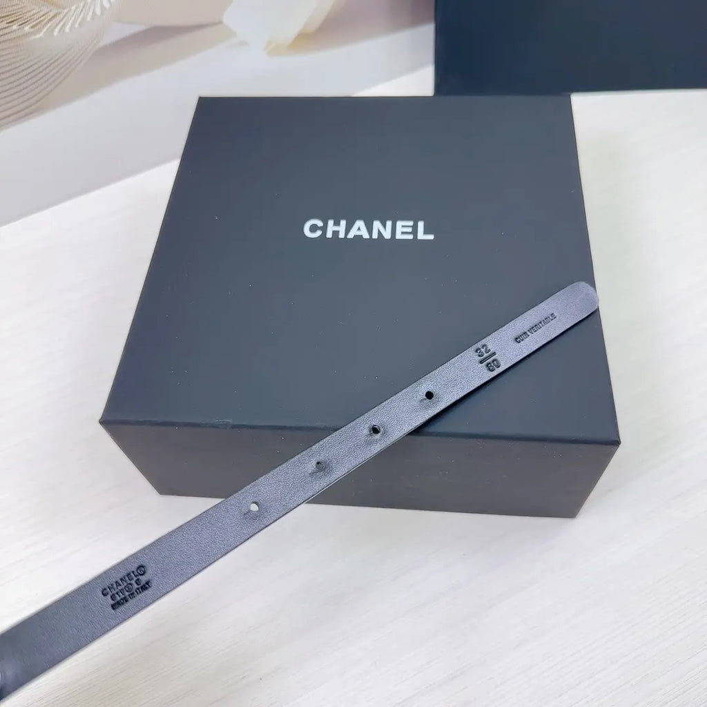 Chanel Black Leather Pearl Belt - Hình 9