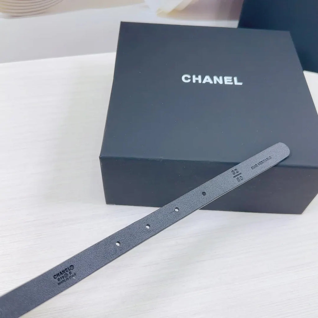 gold Chanel Black Leather Chain Belt - Hình 8