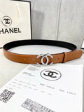 Chanel Tan Leather Belt - Silver Crystal CC Buckle