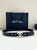 Chanel Quilted Black Leather Belt silver