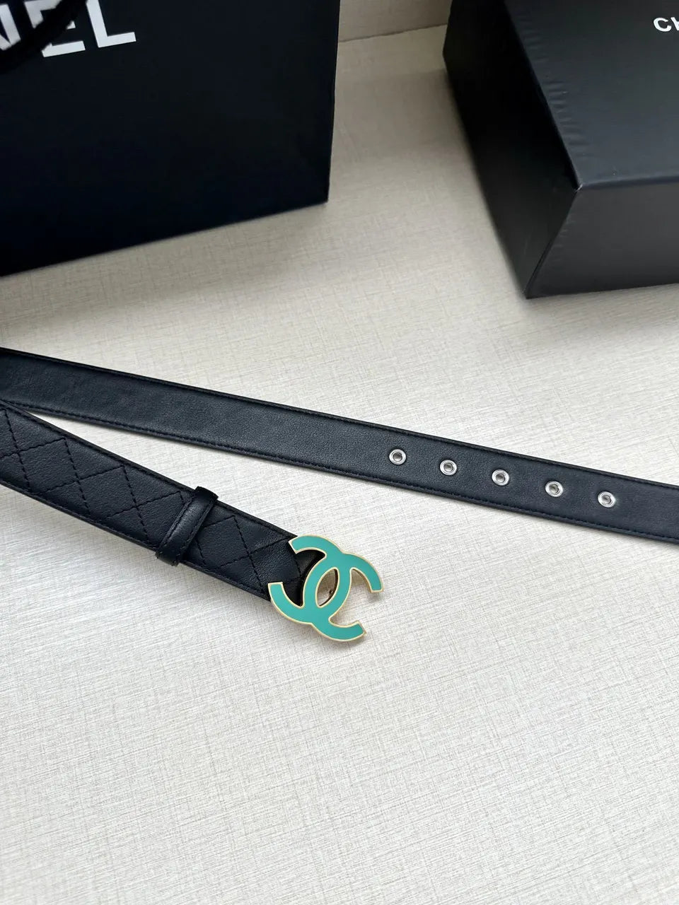 turquoise Chanel Black Quilted Belt - Hình 5