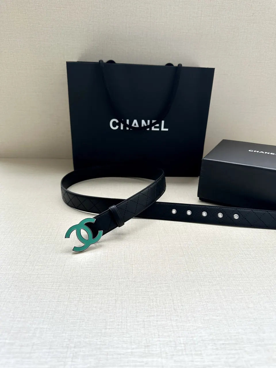 turquoise Chanel Black Quilted Belt - Hình 9