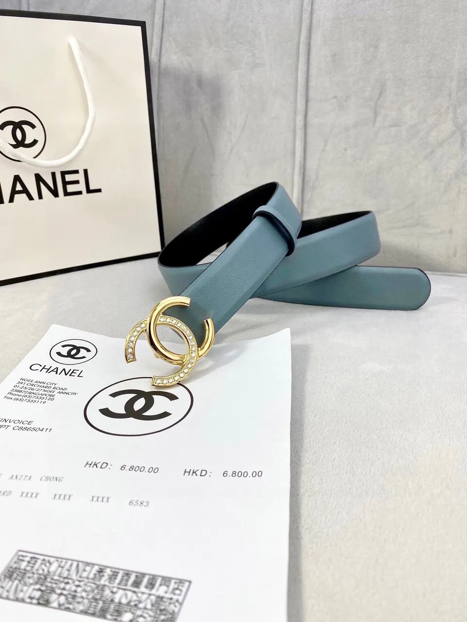 Chanel Teal Leather Belt gold - Hình 3