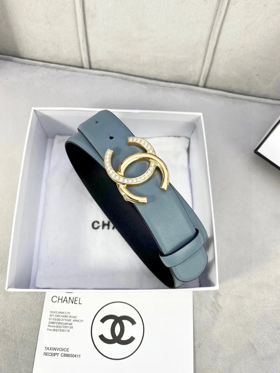 Chanel Teal Leather Belt gold - Hình 4