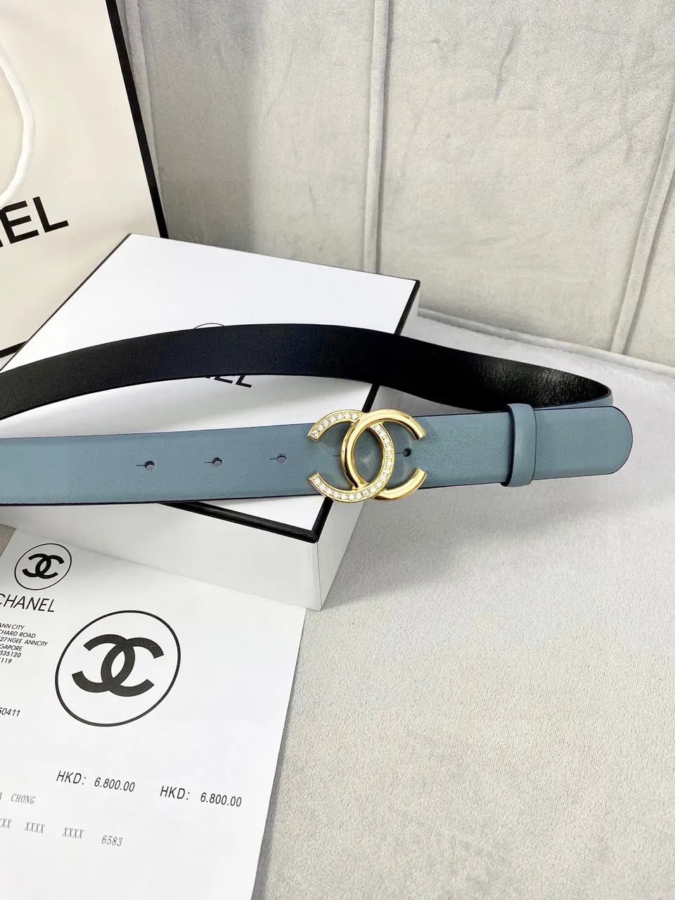 Chanel Teal Leather Belt gold - Hình 5