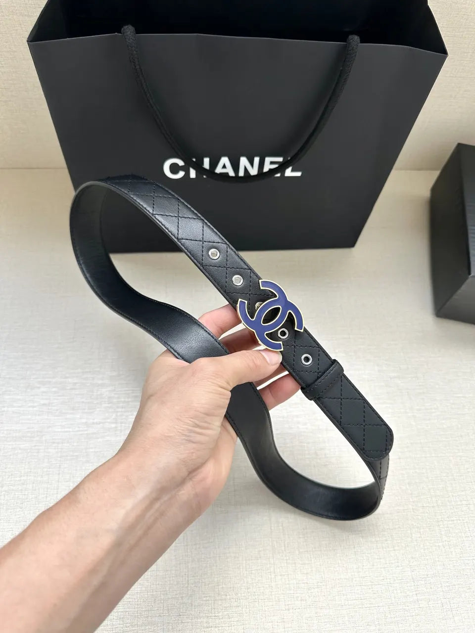 Chanel Quilted Leather Blue Belt - Hình 2