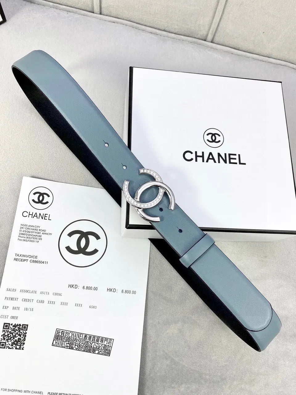 Chanel Teal Leather Belt gold - Hình 6
