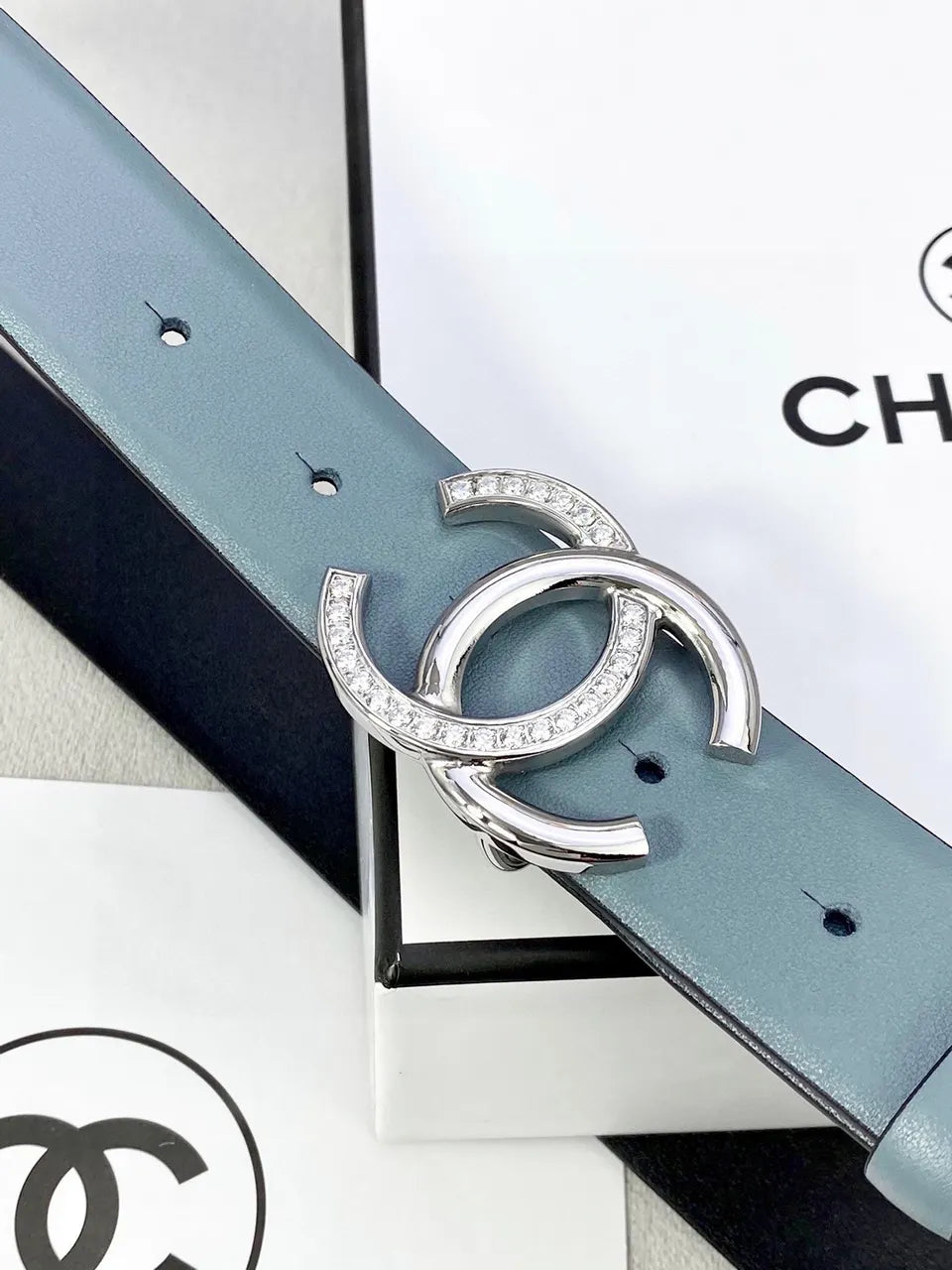 Chanel Teal Leather Belt gold - Hình 7