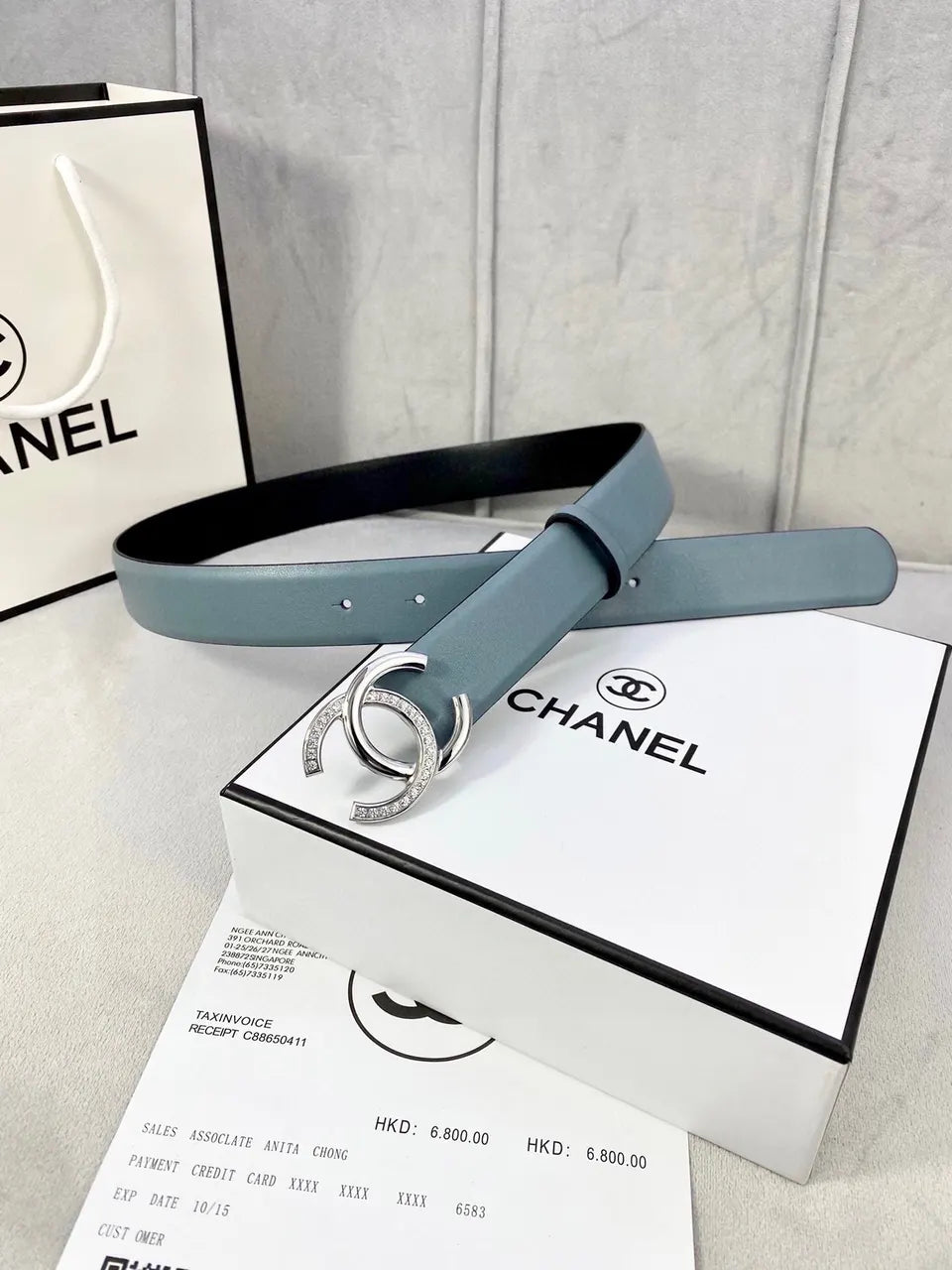 Chanel Teal Leather Belt gold - Hình 8