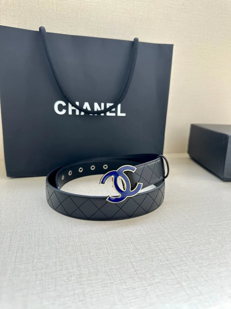 Chanel Quilted Leather Blue Belt - Hình 5