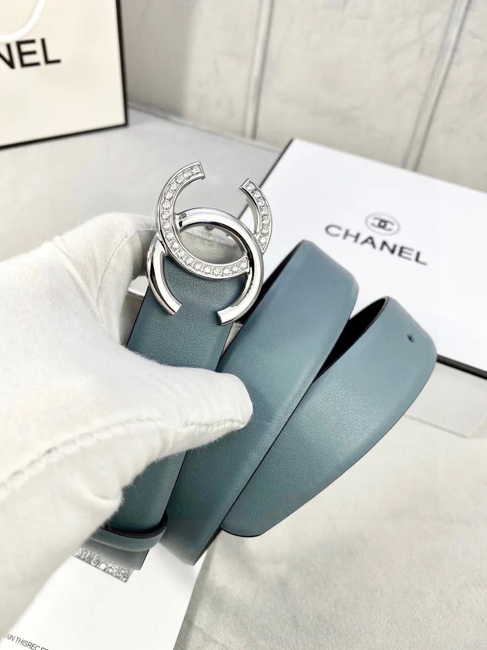 Chanel Teal Leather Belt gold - Hình 9