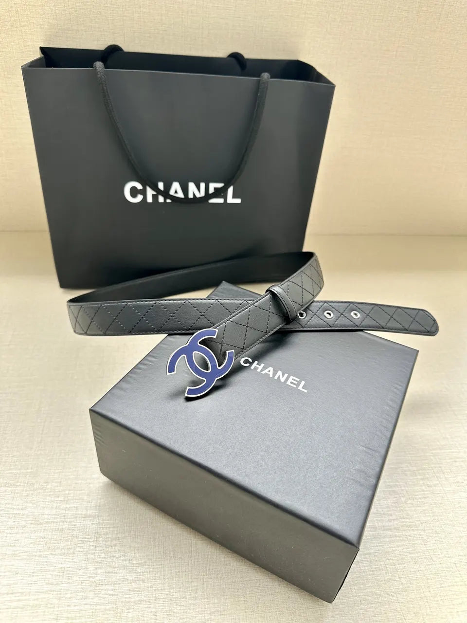 Chanel Quilted Leather Blue Belt - Hình 7