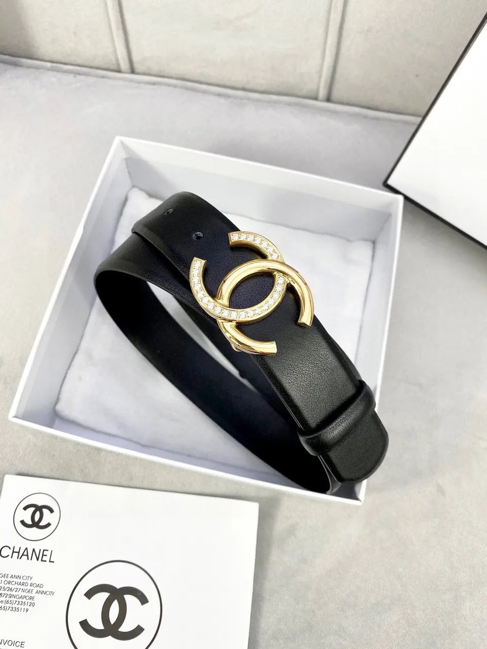 Chanel Crystal CC Black Belt leather gold - Hình 2