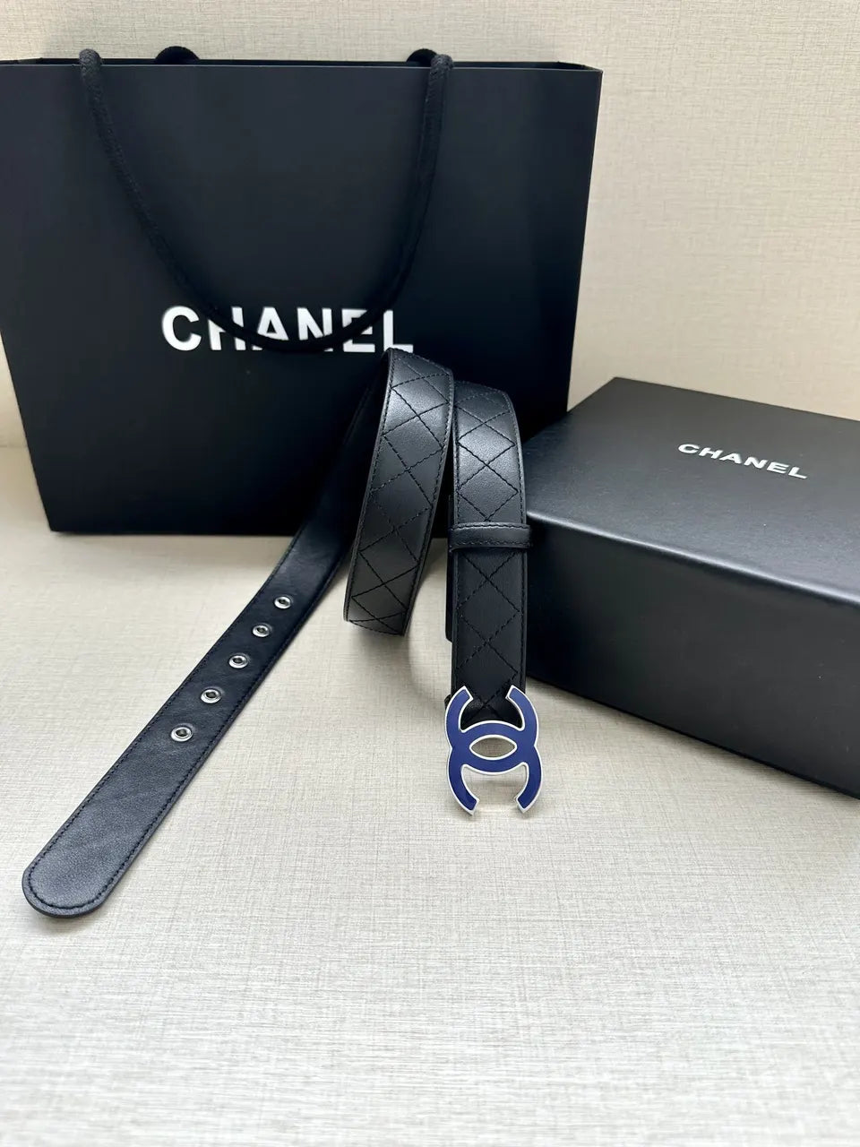 Chanel Quilted Leather Blue Belt - Hình 9