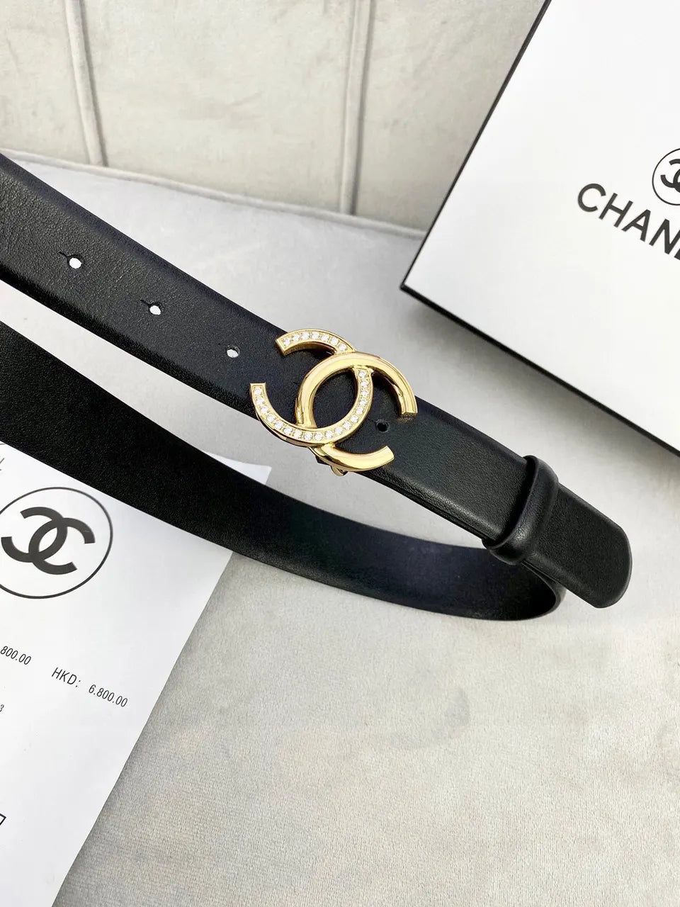 Chanel Crystal CC Black Belt leather gold - Hình 4