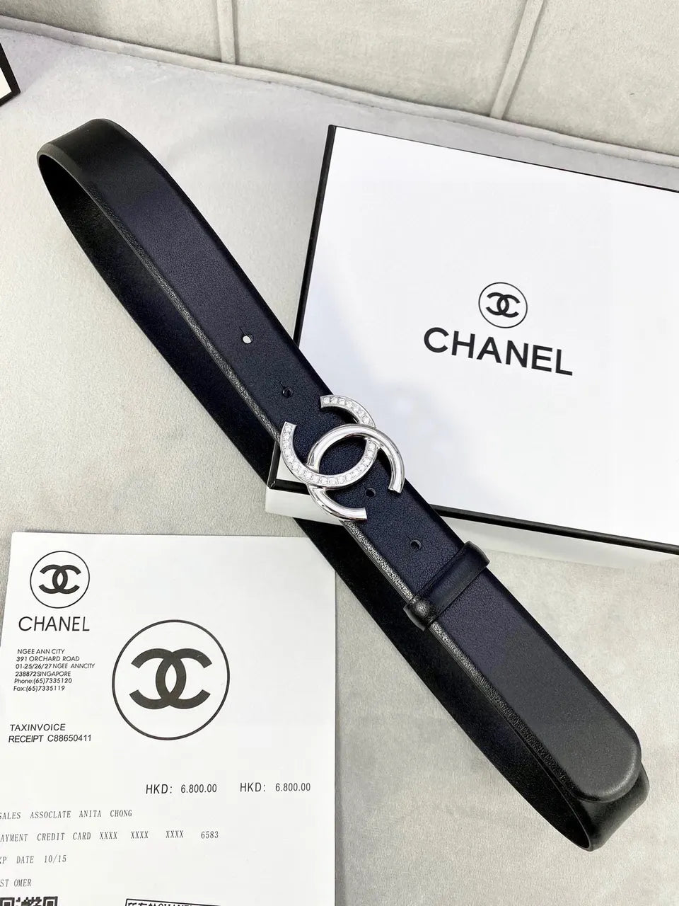 Chanel Crystal CC Black Belt leather gold - Hình 5