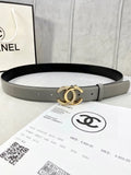Chanel Grey Leather Belt Crystal CC
