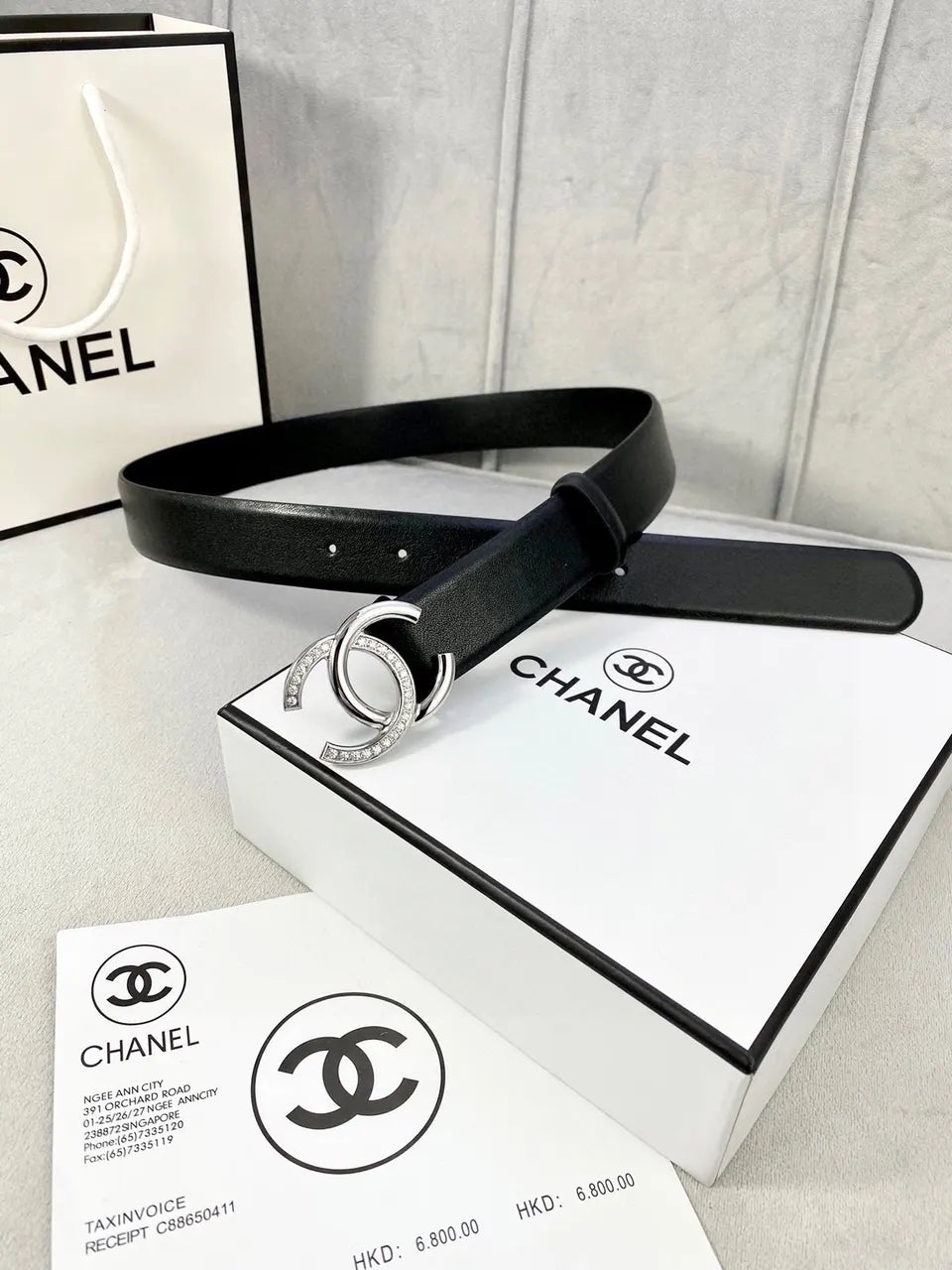 Chanel Crystal CC Black Belt leather gold - Hình 8