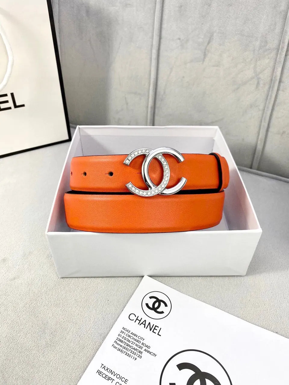 crystal Chanel Tangerine Leather Belt - Hình 2