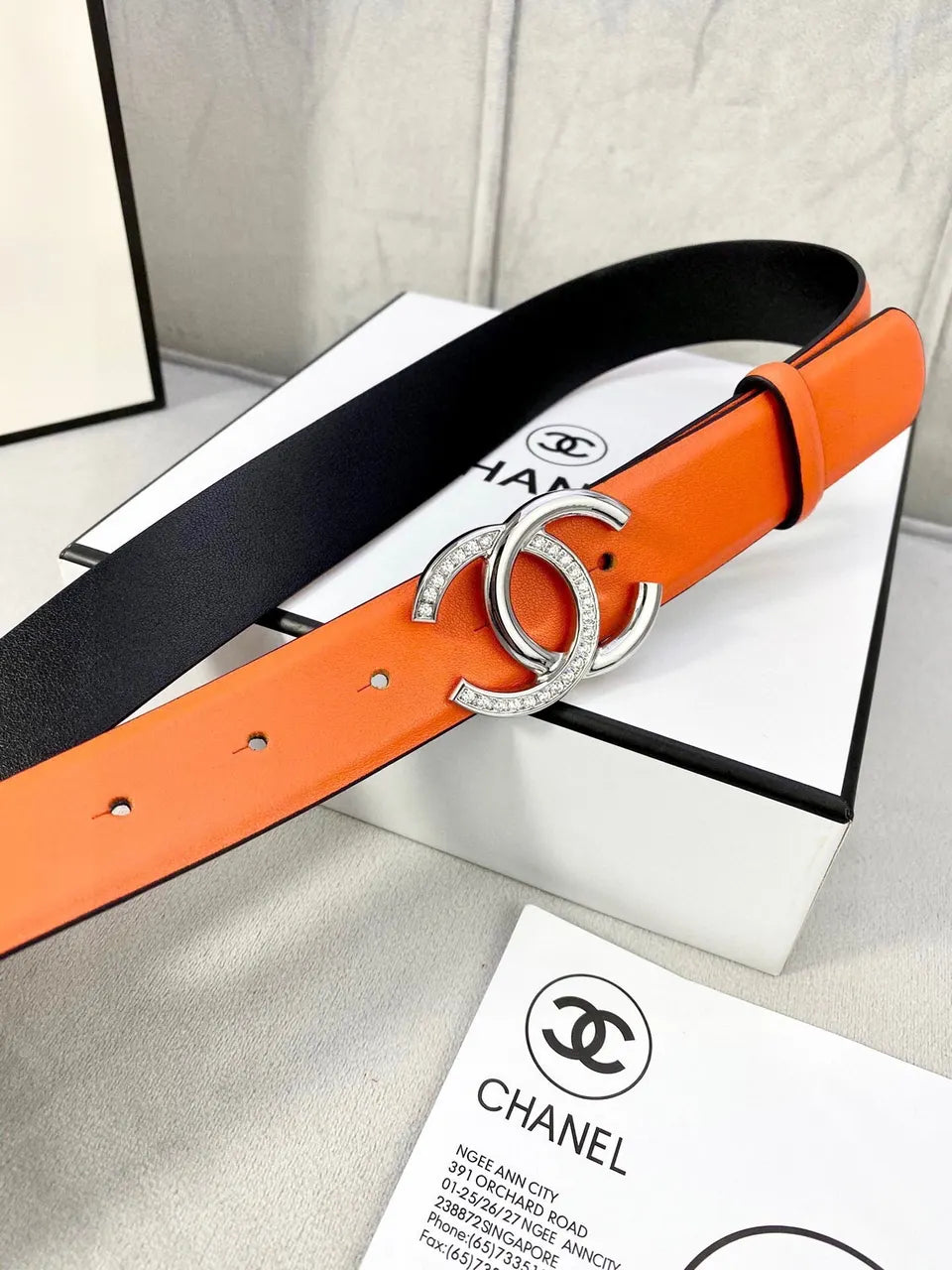 crystal Chanel Tangerine Leather Belt - Hình 3