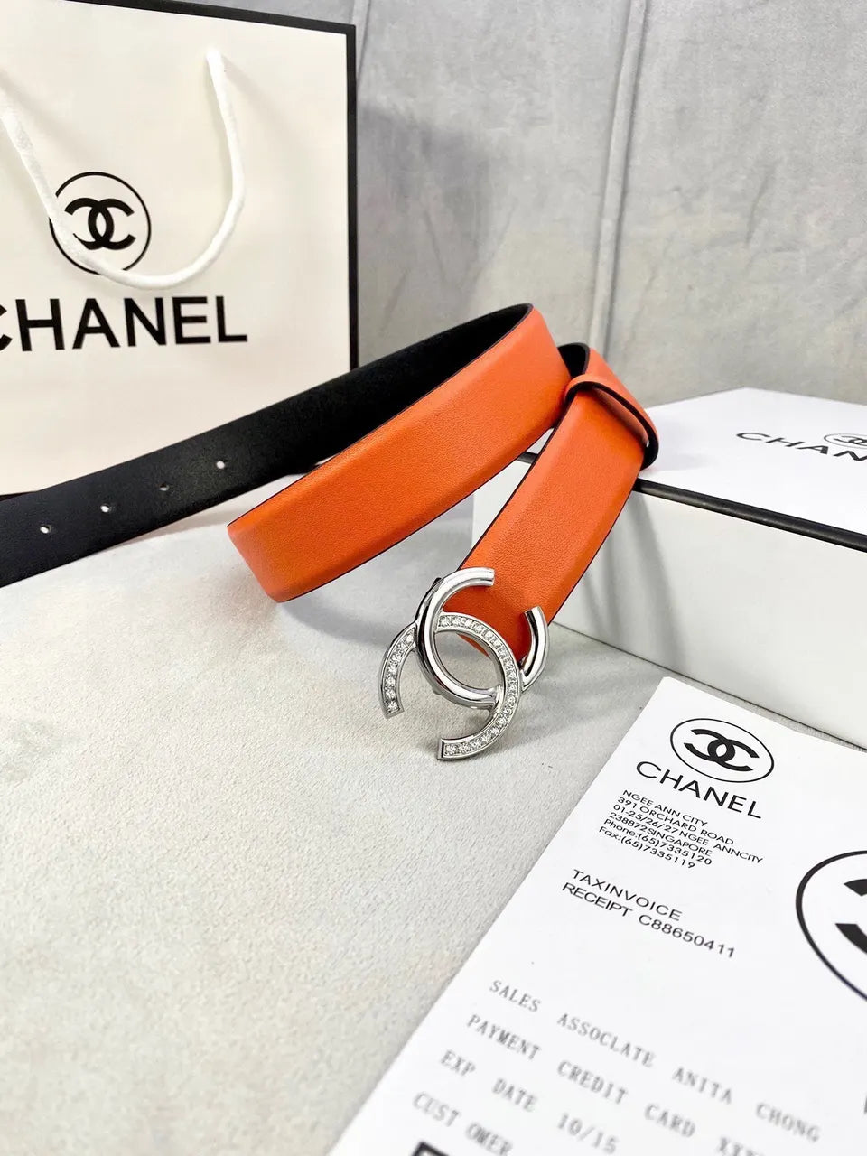 crystal Chanel Tangerine Leather Belt - Hình 4
