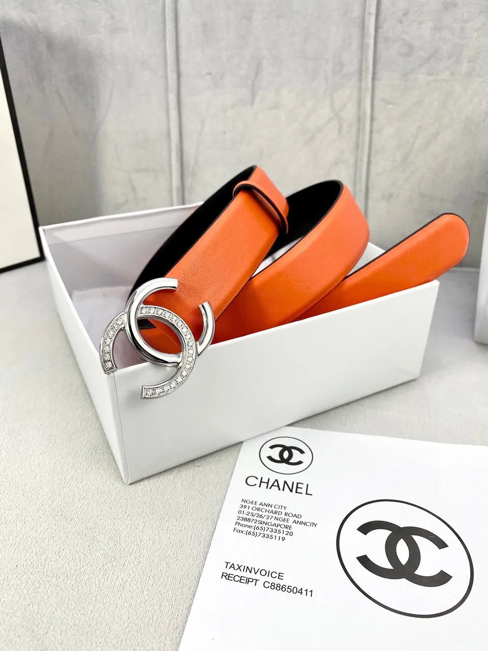 crystal Chanel Tangerine Leather Belt - Hình 5