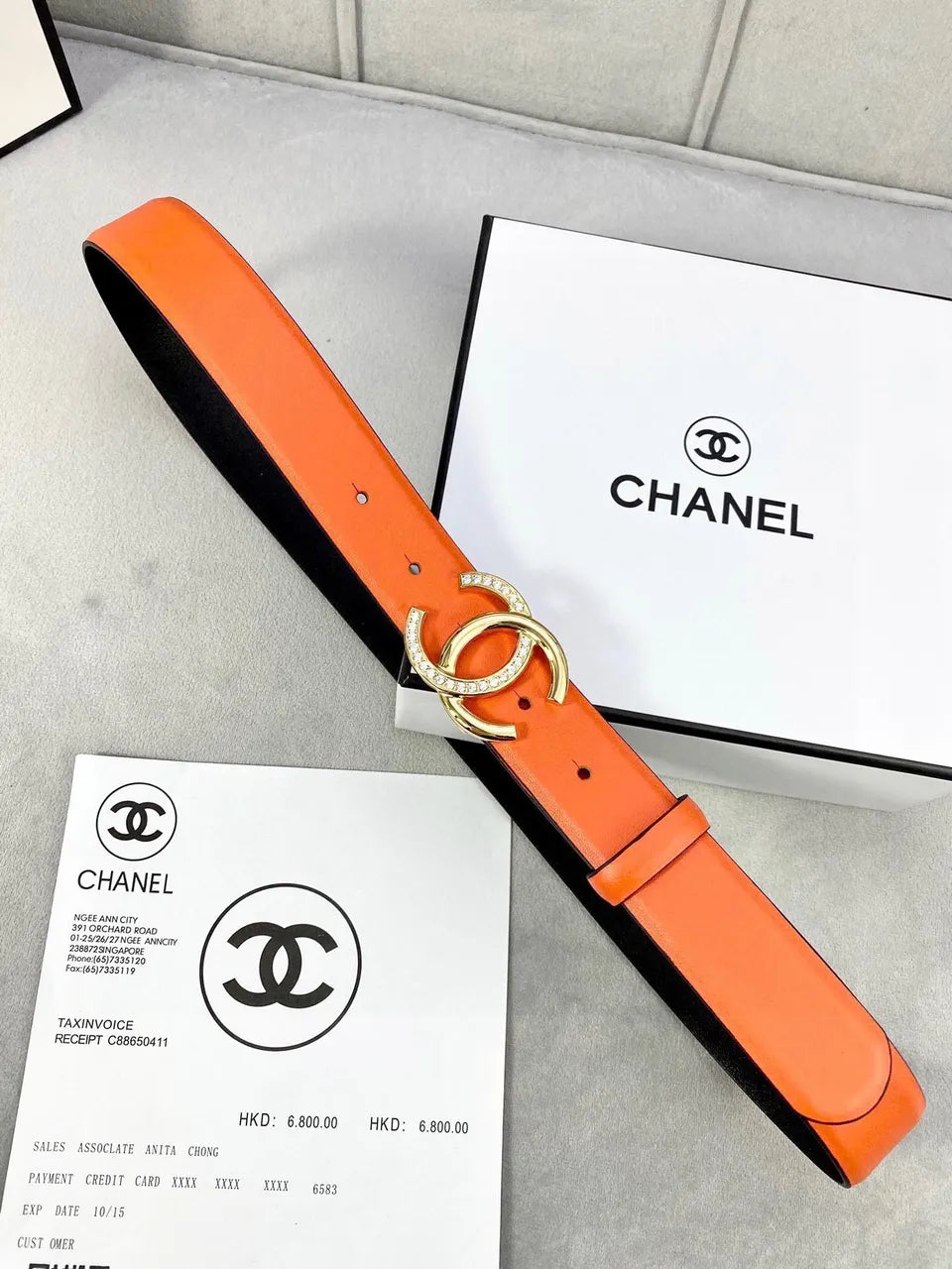 crystal Chanel Tangerine Leather Belt - Hình 6
