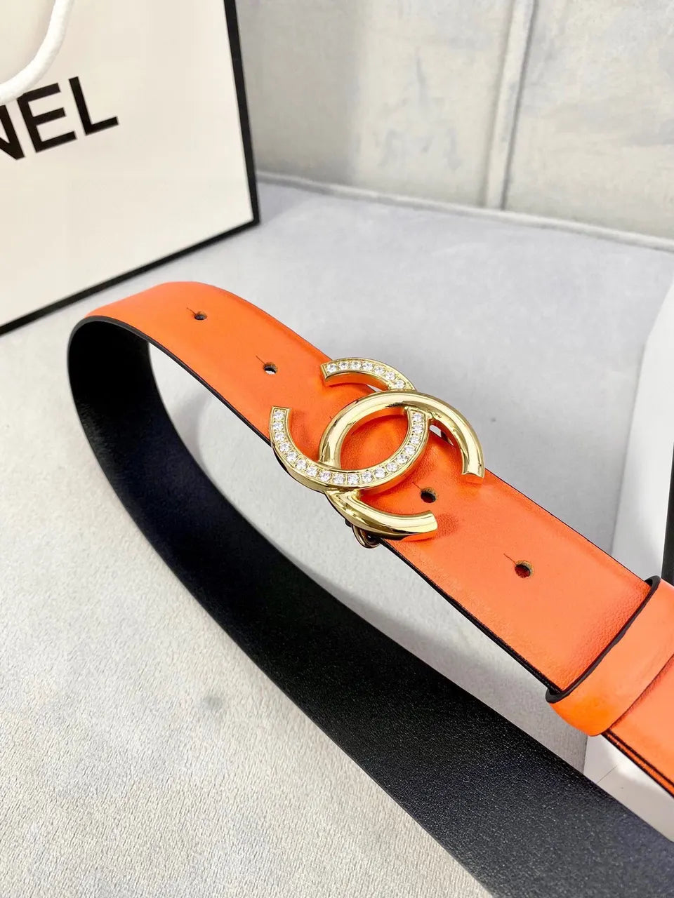 crystal Chanel Tangerine Leather Belt - Hình 7