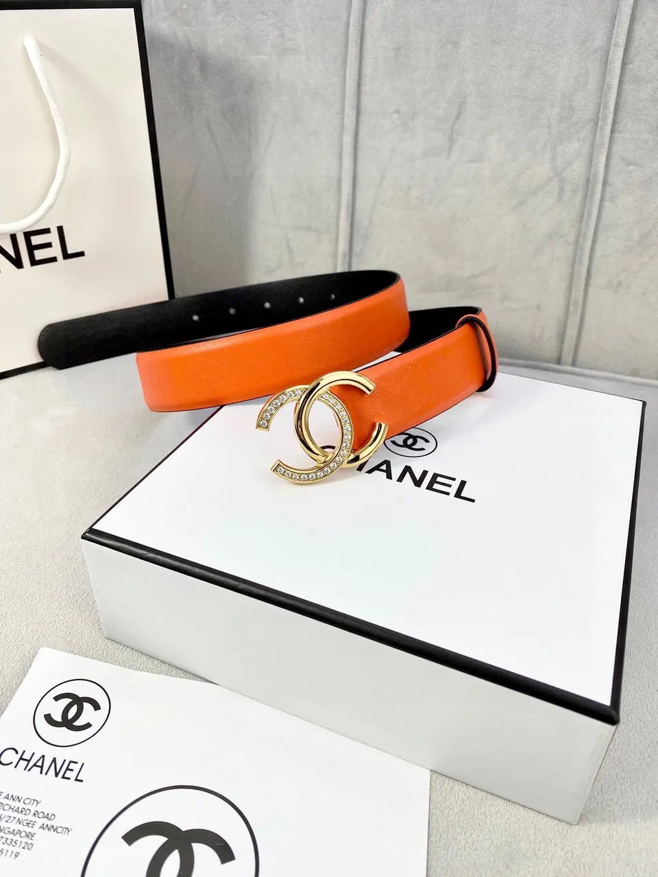 crystal Chanel Tangerine Leather Belt - Hình 8