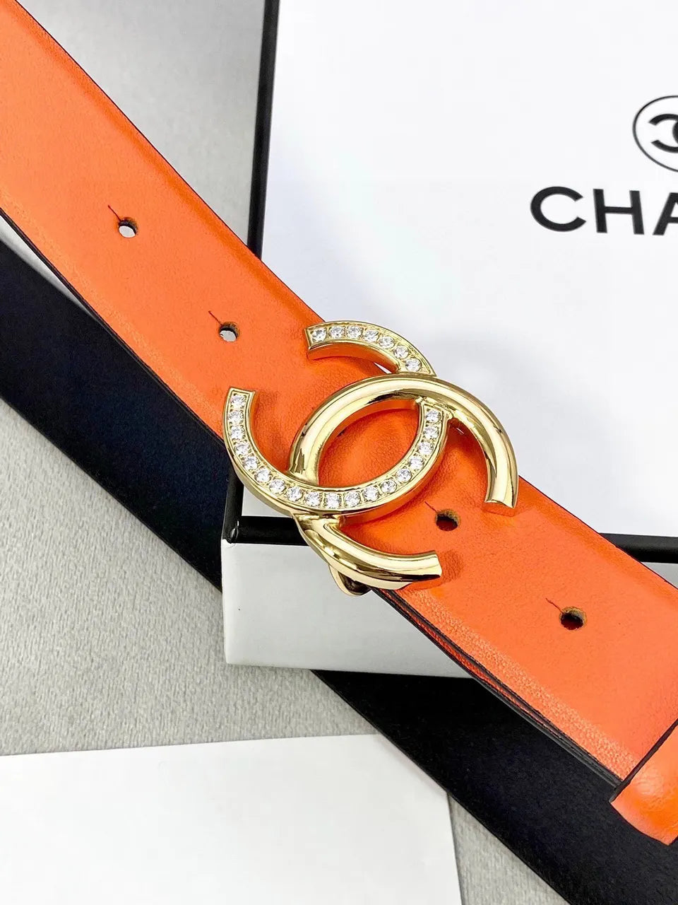 crystal Chanel Tangerine Leather Belt - Hình 9