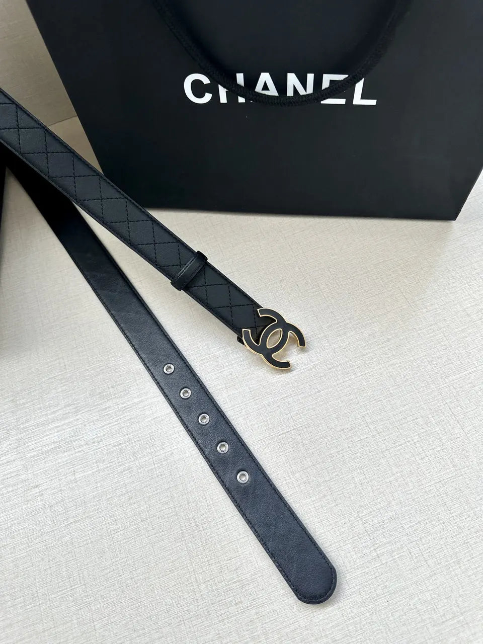 Quilted Chanel Black Leather Belt - Hình 2