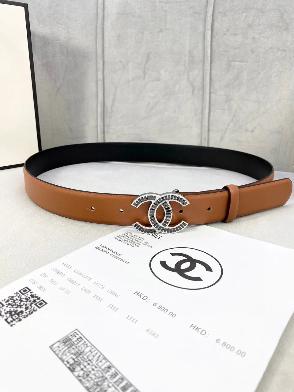 crystal Chanel Caramel Leather Belt