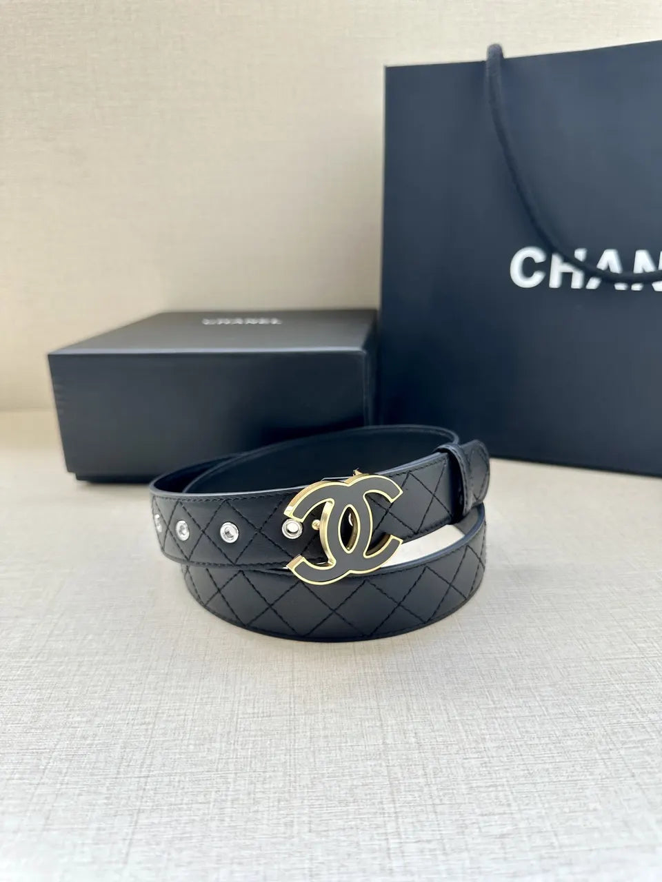 Quilted Chanel Black Leather Belt - Hình 9