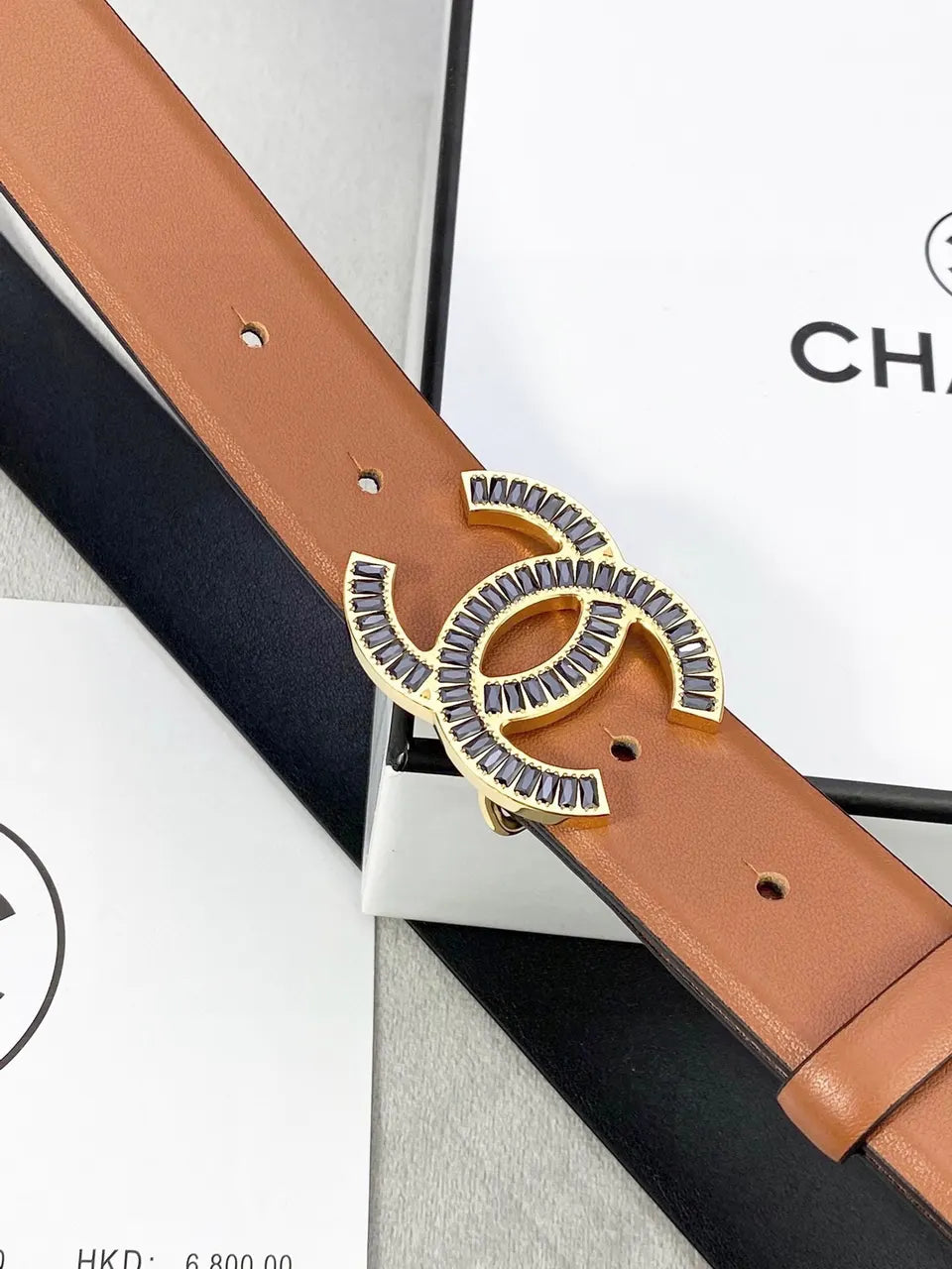 crystal Chanel Caramel Leather Belt - Hình 5