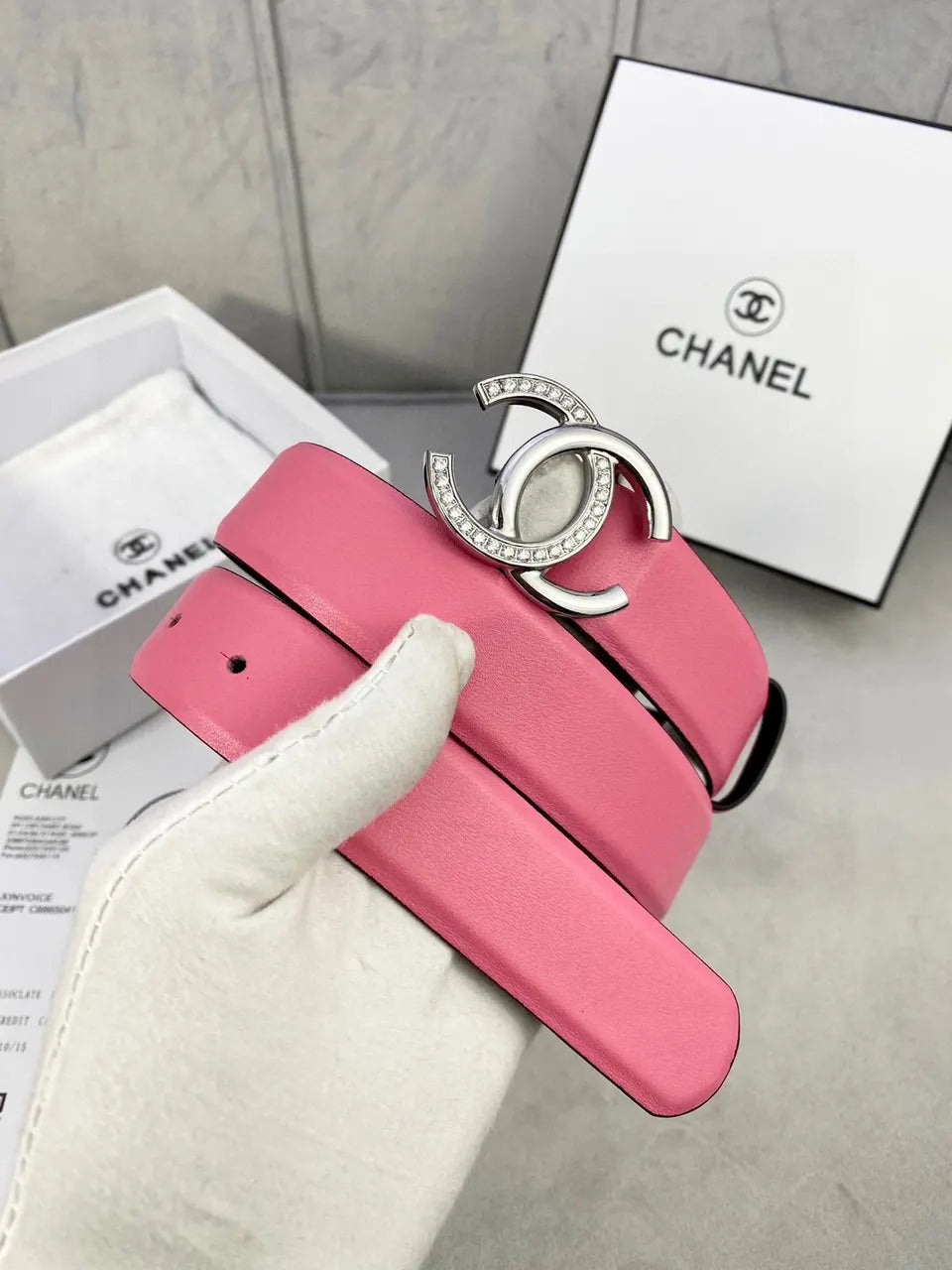 Chanel Candy Pink Leather Belt - Hình 3