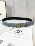 gold Chanel Blue Leather Belt